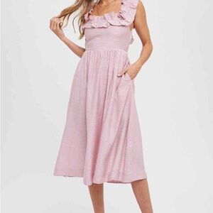 NWT - Blu Ivy Pink Ruffled Square Neck MIDI Dress